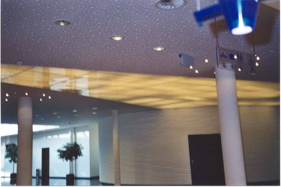Akustikdecke mit perforierten Platten im Foyer